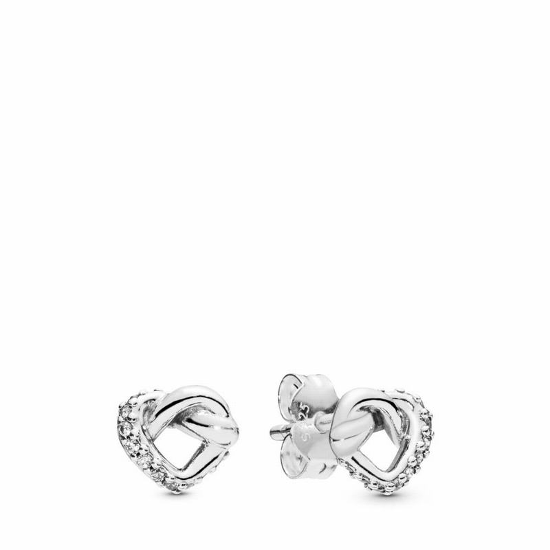 Pandora Knotted Heart Stud Earrings Ireland - Sterling Silver/Cubic Zirconia - 346021XTC